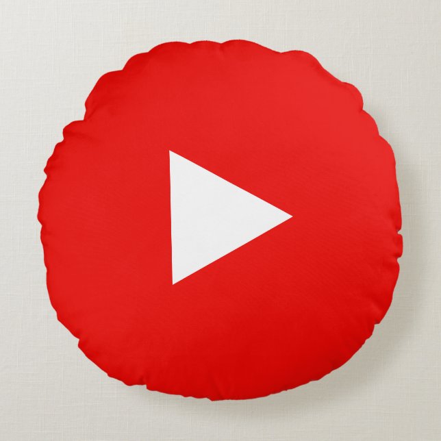 Rode YouTube Play-knop Rond Kussen (Voorkant)