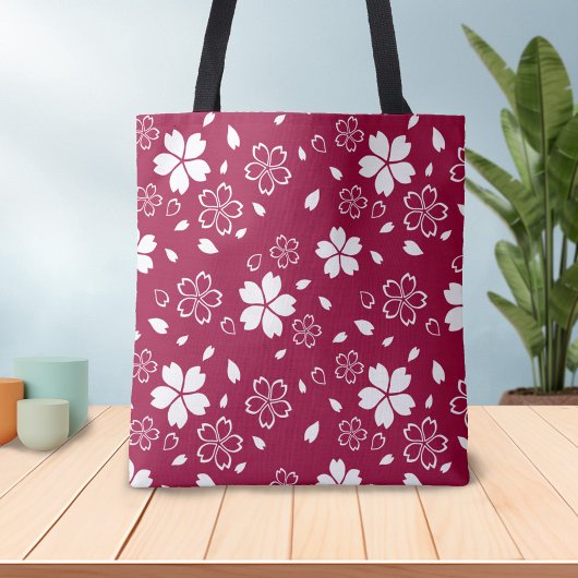 Rode Zakura Patroon Tote Tas