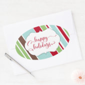 Rode Zalige Feestdagen Typografie met diagonale st Ovale Sticker (Envelop)