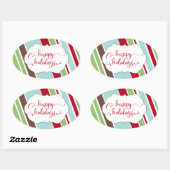 Rode Zalige Feestdagen Typografie met diagonale st Ovale Sticker (Vel)