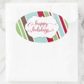 Rode Zalige Feestdagen Typografie met diagonale st Ovale Sticker (Tas)