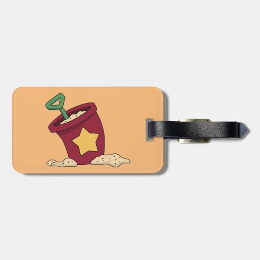 Rode zandemmer met ster en schep bagagelabel (Achterkant horizontaal)