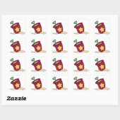 Rode zandemmer met ster en schep vierkante sticker (Vel)