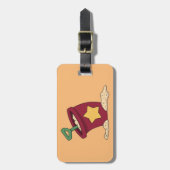 Rode zandemmer met ster en schop bagagelabel (Voorkant verticaal)