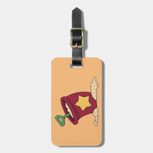 Rode zandemmer met ster en schop bagagelabel (Voorkant verticaal)