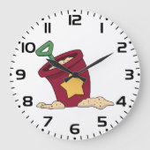 Rode zandemmer met ster en schop grote klok (Voorkant)