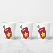 Rode zandemmer met ster en schop papieren bekers