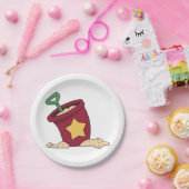 Rode zandemmer met ster en schop papieren bordje (Feest)