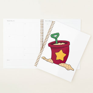 Rode zandemmer met ster en schop planner