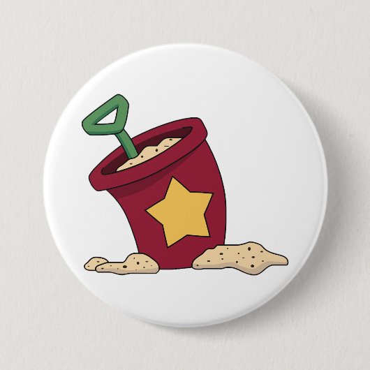 Rode zandemmer met ster en schop ronde button 7,6 cm (Voorkant)