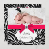 Rode Zebra Baby Meisje Foto doop Kaart (Voorkant / Achterkant)