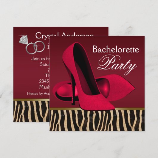 Rode Zebra Bachelorette Uitnodigingen (Voorkant / Achterkant)