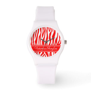Rode Zebra Druk met douanetekst Horloge