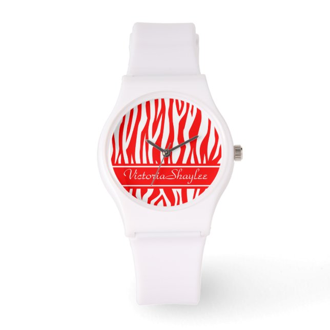 Rode Zebra Druk met douanetekst Horloge (Voorkant)
