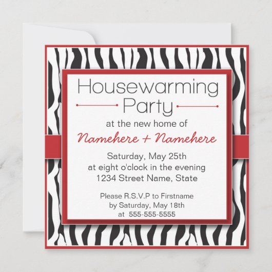 Rode Zebra drukt foto's van Housewarming Party Kaart (Voorkant)