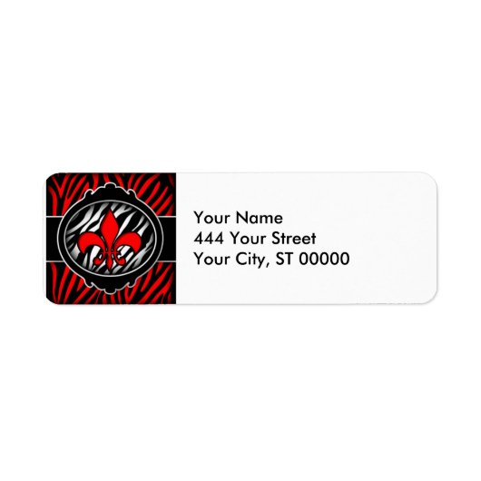 rode zebra fleur de lis etiket (Voorkant)