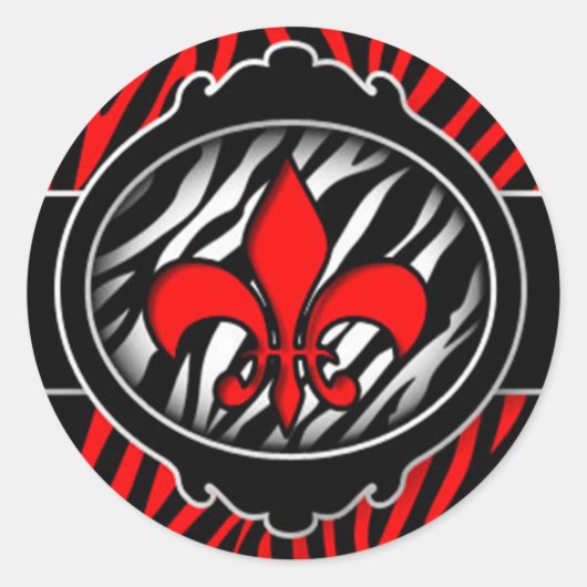 rode zebra fleur de lis ronde sticker (Voorkant)