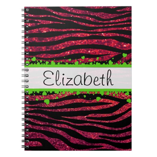 Rode Zebra, glitter-Zebra, Zebra Print, Jouw naam Notitieboek (Voorkant)