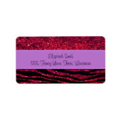 Rode Zebra, glitter-Zebra, Zebraafdrukken, stripes Etiket (Voorkant)