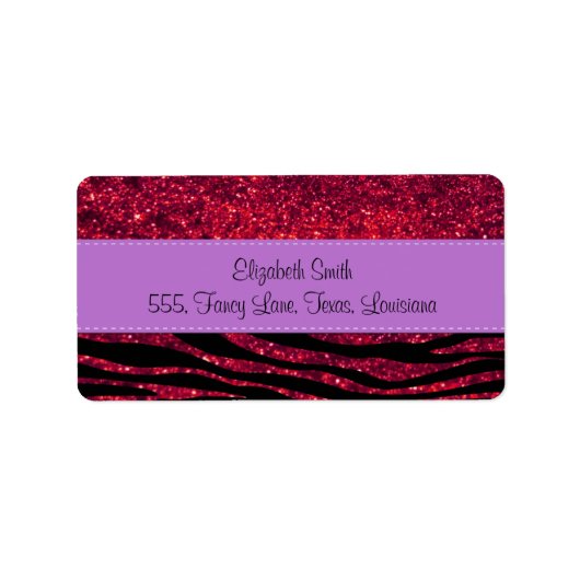 Rode Zebra, glitter-Zebra, Zebraafdrukken, stripes Etiket (Voorkant)