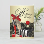 Rode Zebra Hoge Hak Schoenen Rode Zebra Feest Kaart (Staand voorkant)