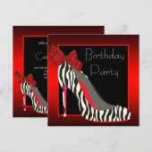 Rode Zebra Hoge Hak Schoenen Rode Zebra Verjaardag Kaart (Voorkant / Achterkant)