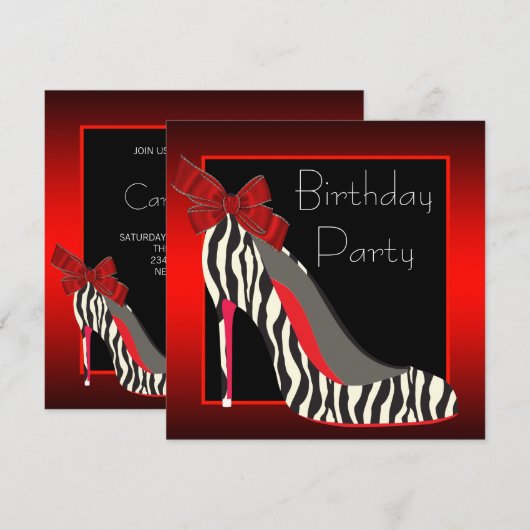 Rode Zebra Hoge Hak Schoenen Rode Zebra Verjaardag Kaart (Voorkant / Achterkant)