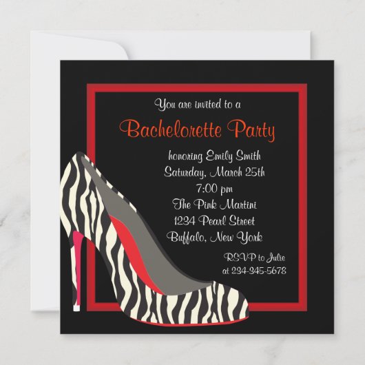 Rode Zebra hoge hak schoenen vrijgezellenfeest Kaart (Achterkant)