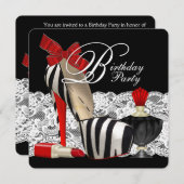 Rode Zebra Hoge Hak Schoenen Zwart Rood Zebra Part Kaart (Voorkant / Achterkant)