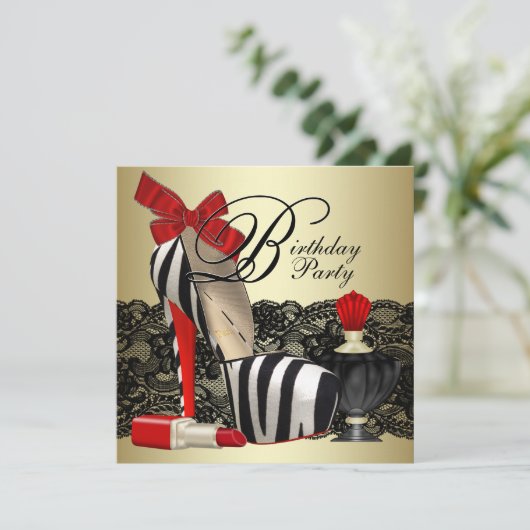 Rode Zebra Hoge Hak Schoenen Zwart Rood Zebra Part Kaart (Staand voorkant)