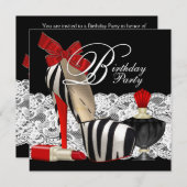 Rode Zebra Hoge Hak Schoenen Zwart Rood Zebra Part Kaart (Voorkant / Achterkant)