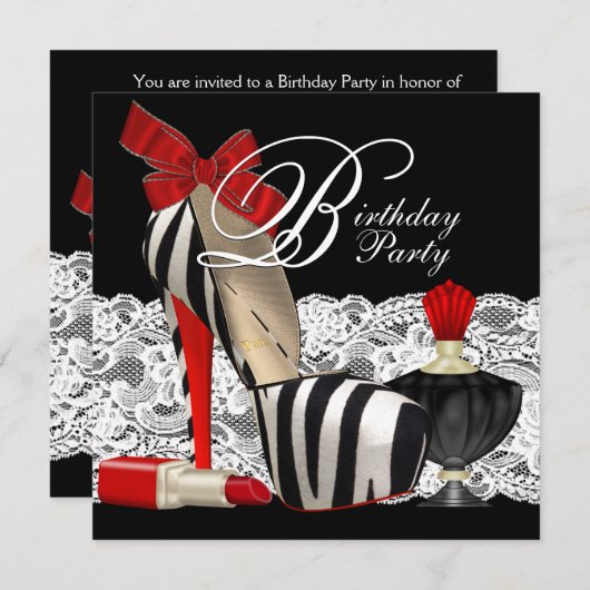 Rode Zebra Hoge Hak Schoenen Zwart Rood Zebra Part Kaart (Voorkant / Achterkant)