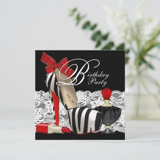 Rode Zebra Hoge Hak Schoenen Zwart Rood Zebra Part Kaart (Staand voorkant)