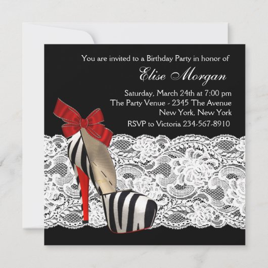 Rode Zebra Hoge Hak Schoenen Zwart Rood Zebra Part Kaart (Achterkant)