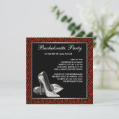 Rode Zebra Hoge Hakken Bachelorette Feestje Kaart (Staand voorkant)