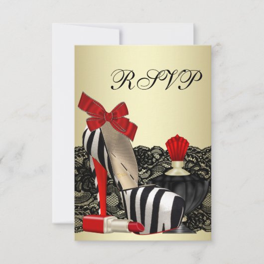 Rode zebra hoge hakken Rode zebra feest RSVP Kaartje (Voorkant)