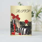 Rode zebra hoge hakken Rode zebra feest RSVP Kaartje (Staand voorkant)