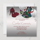 Rode zebra hoge hakken schoenen disco verjaardagsf kaart (Achterkant)