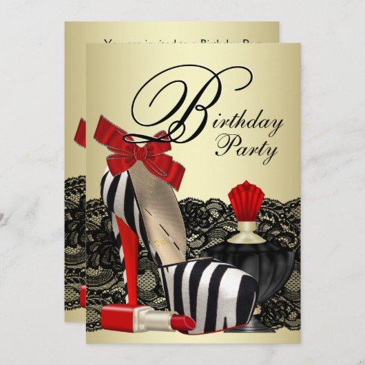 Rode Zebra Hoge Hakken Schoenen Rode Zebra Feestje Kaart (Voorkant / Achterkant)