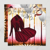 Rode Zebra Hoge Hakken Schoenen Verjaardagsfeestje Kaart (Voorkant / Achterkant)