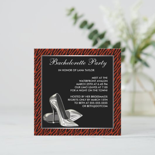Rode Zebra hoge hakken vrijgezellenfeest Kaart (Staand voorkant)