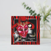 Rode zebra masker rode maskerade feest kaart (Staand voorkant)