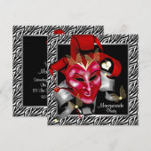 Rode zebra masker rode maskerade feest kaart (Voorkant / Achterkant)