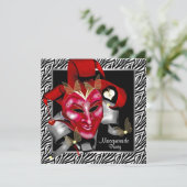 Rode zebra masker rode maskerade feest kaart (Staand voorkant)