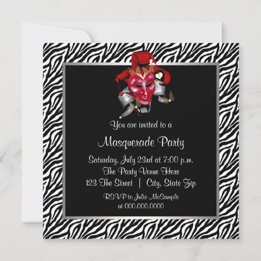 Rode Zebra Masker Rode Masquerade Party Kaart (Achterkant)