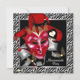 Rode Zebra Masker Rode Masquerade Party Kaart
