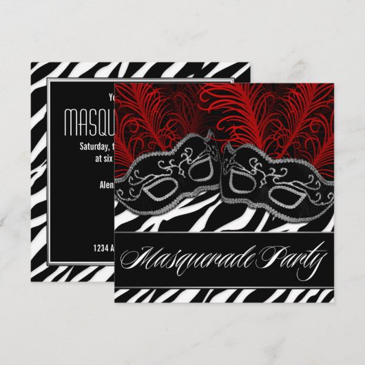 Rode Zebra Masquerade Ball Party uitnodigingen (Voorkant / Achterkant)