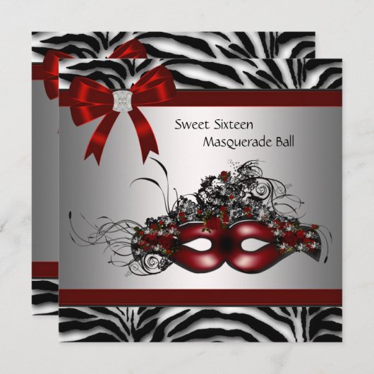 Rode Zebra Masquerade Partij Kaart (Voorkant / Achterkant)