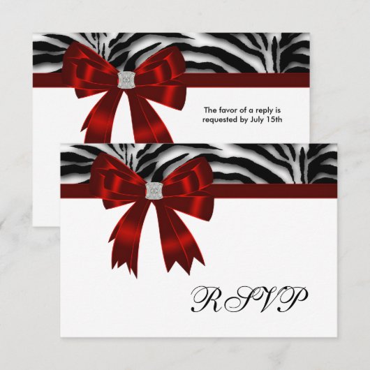 Rode Zebra rode boog RSVP Kaartje (Voorkant / Achterkant)