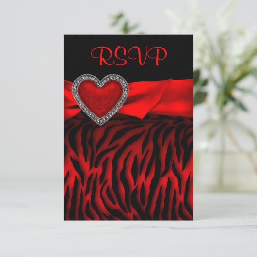 Rode Zebra rode hart RSVP-kaart RSVP Kaartje (Staand voorkant)